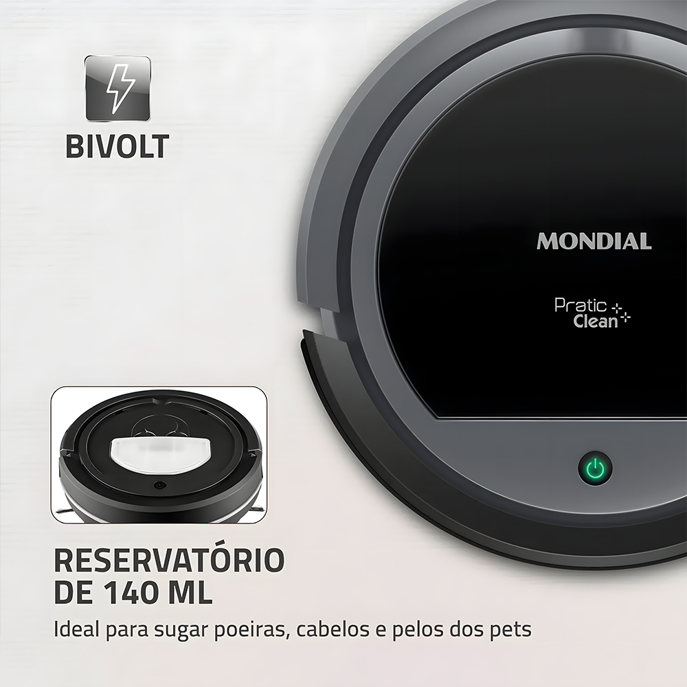 Aspirador de pó robô pratic clean Mondial RB-11 bivolt 30w - Zinova